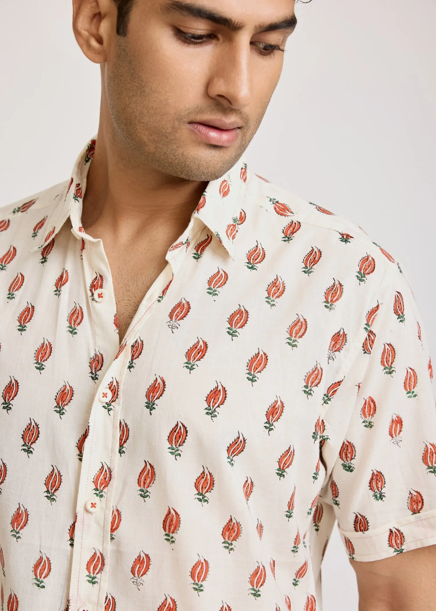 Half sleeves Printed Shirt- Red