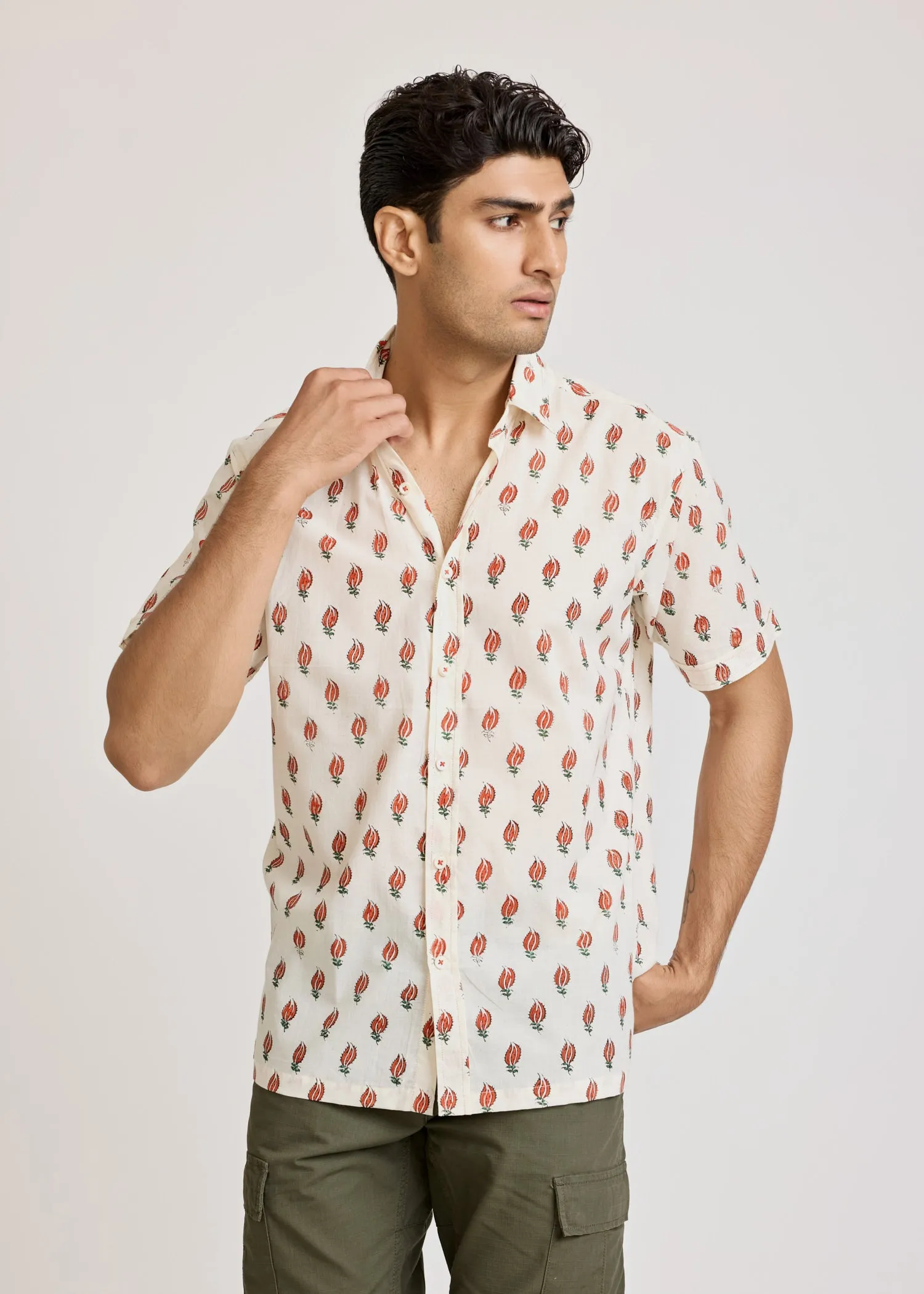 Half sleeves Printed Shirt- Red