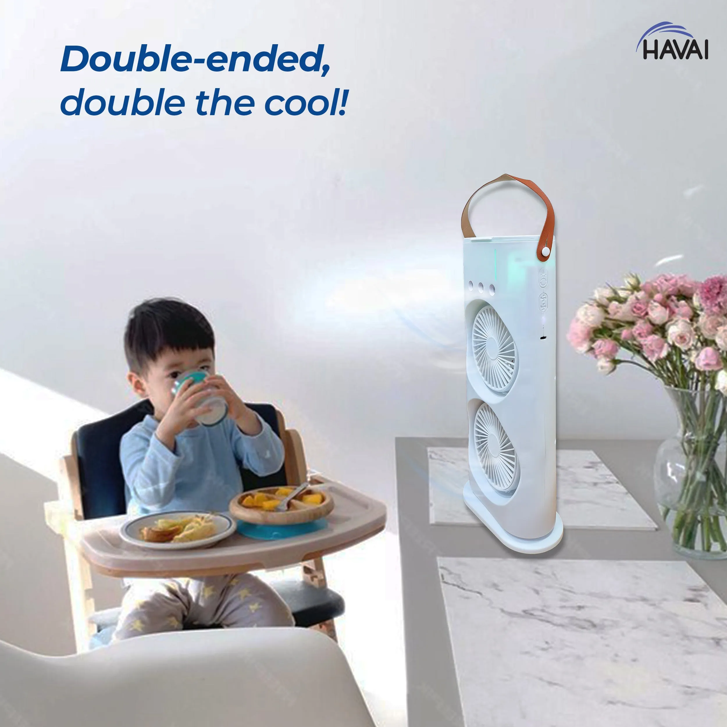 HAVAI Portable Double-Ended Spray Fan with BLDC Motor, 3 Wind Speeds, 280ml Water Tank, and 10W Power - Rechargeable Mist Fan for Cool Air - Single Person