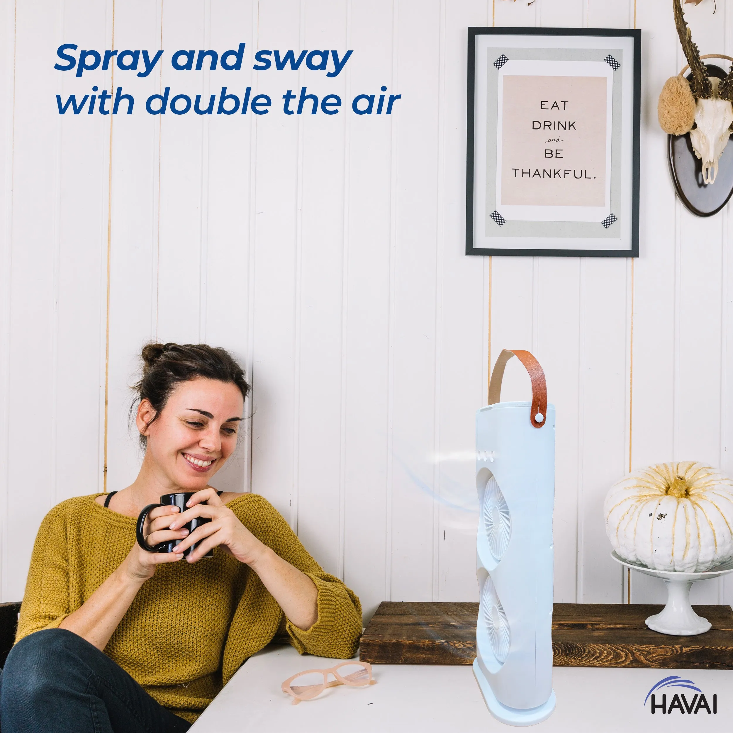 HAVAI Portable Double-Ended Spray Fan with BLDC Motor, 3 Wind Speeds, 280ml Water Tank, and 10W Power - Rechargeable Mist Fan for Cool Air - Single Person