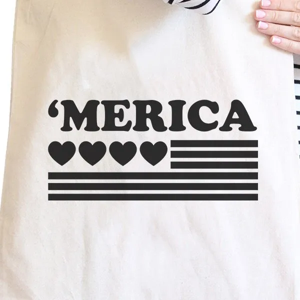 Heart 'merica Natural Canvas Tote Cute American Flag Canvas Bag