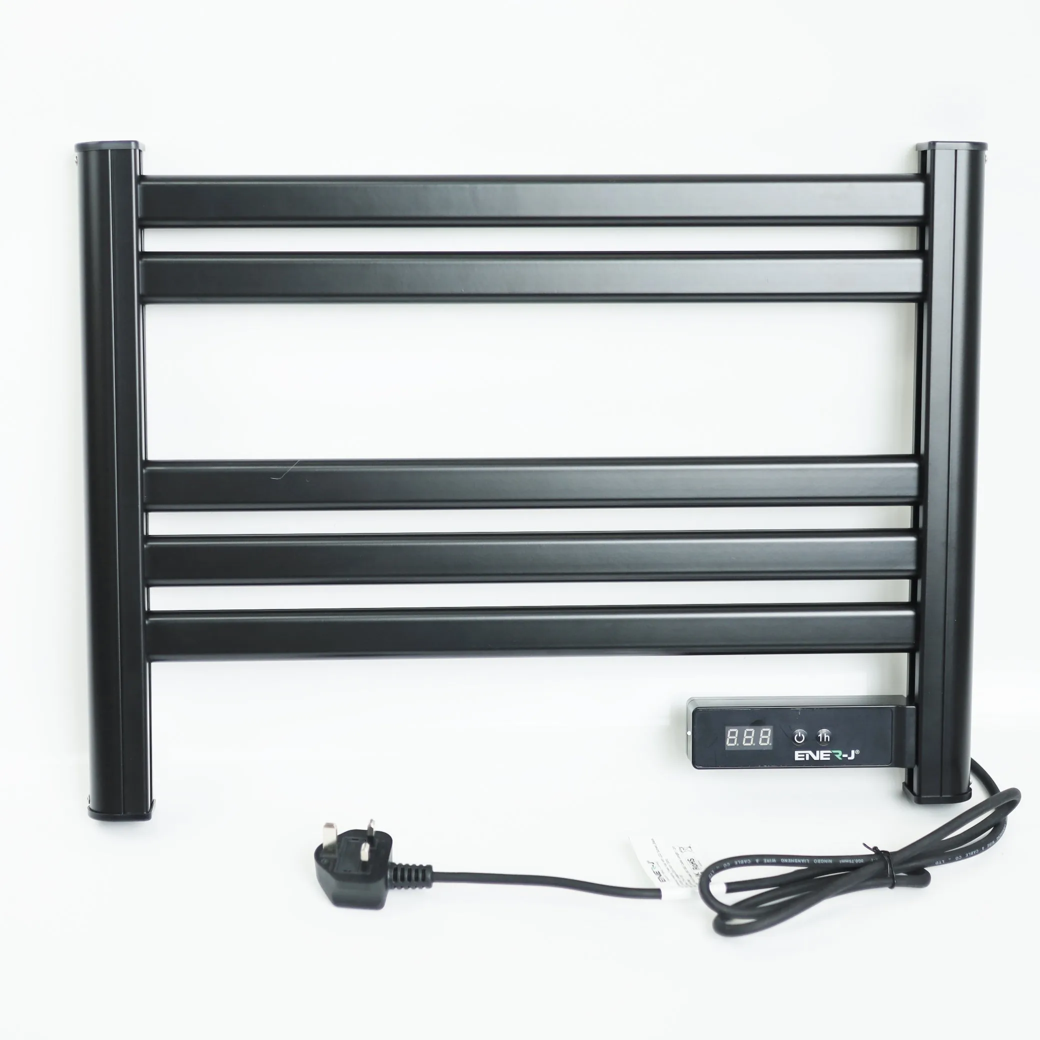 Infrared Heated Towel Rail, Bathroom Wall Mounted 5 Bar Towel Rail Radiator, IP24 Electric Heating Towel Warmer Rack with Timer & LED Display (Black)