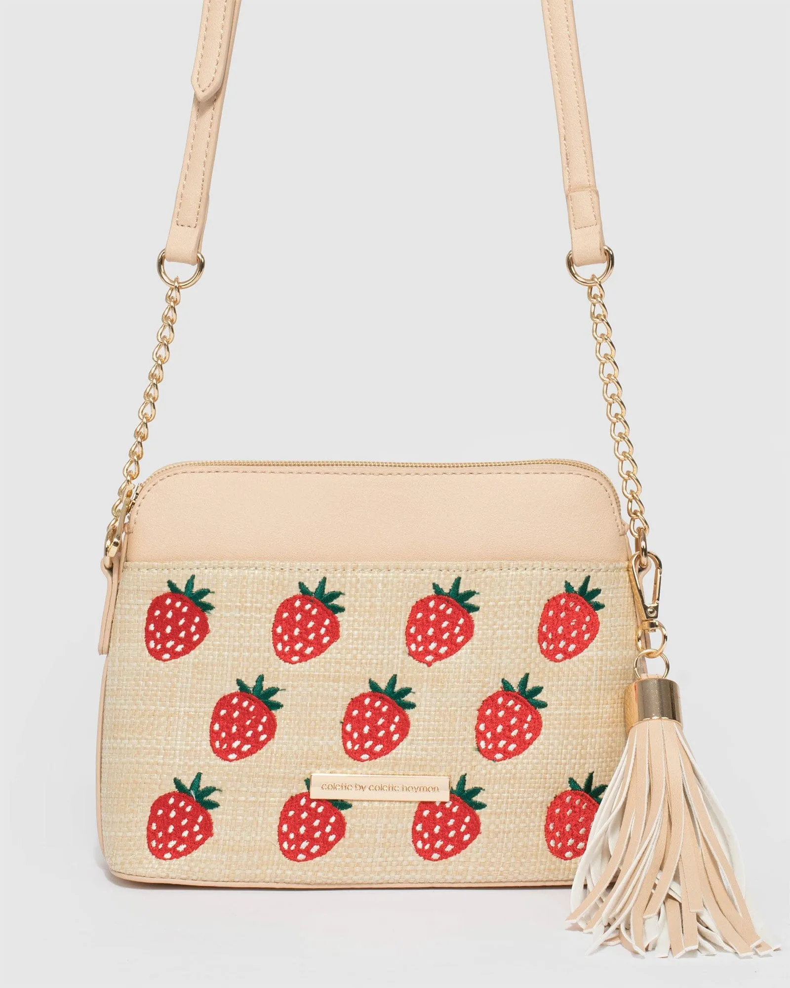 Karen Embroidered Natural Crossbody Bag