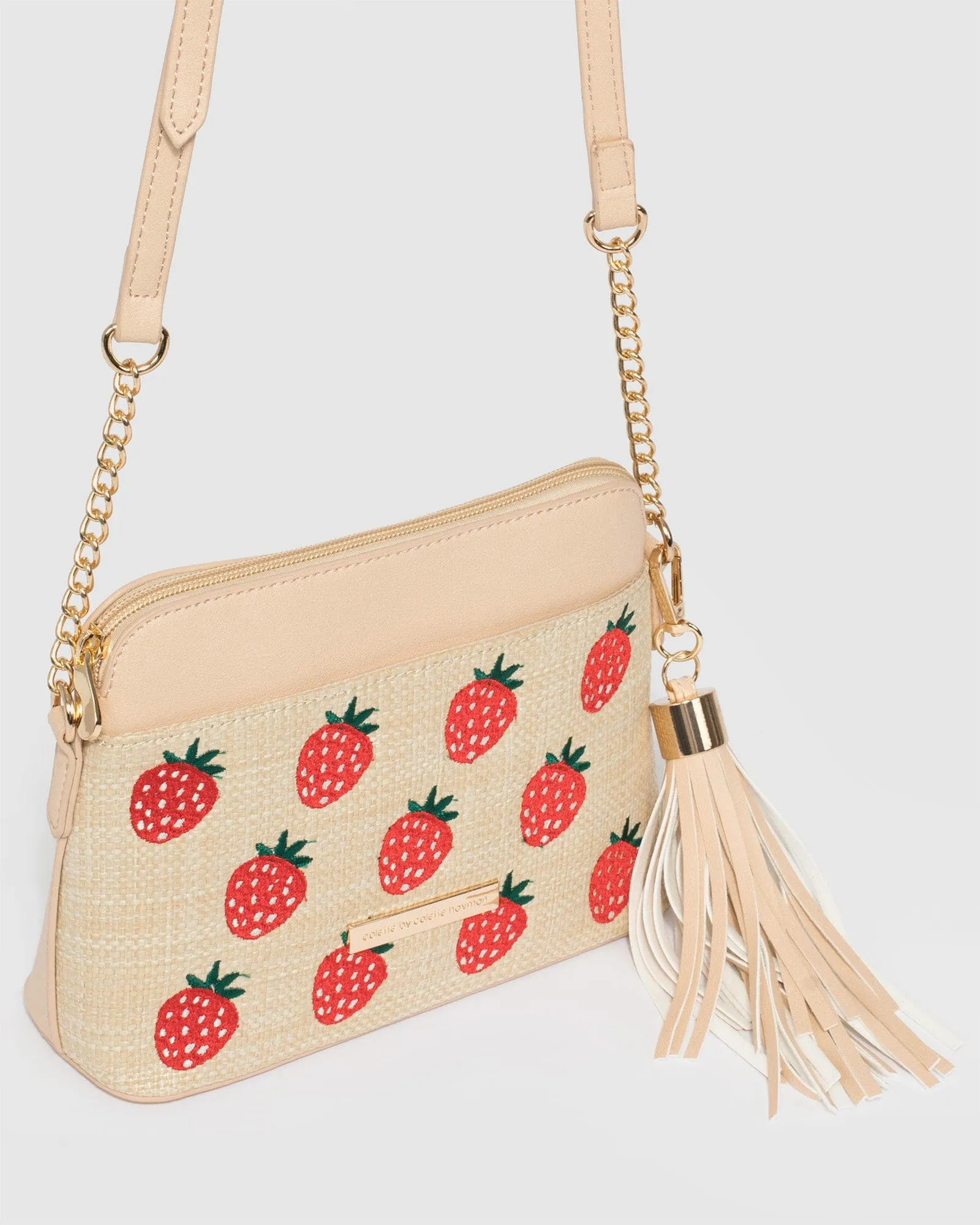 Karen Embroidered Natural Crossbody Bag