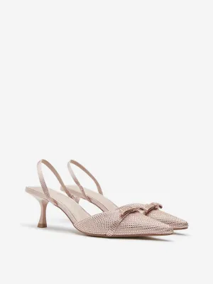 LUNA BLU Rose Gold Bow Detailed Slingback Sandals