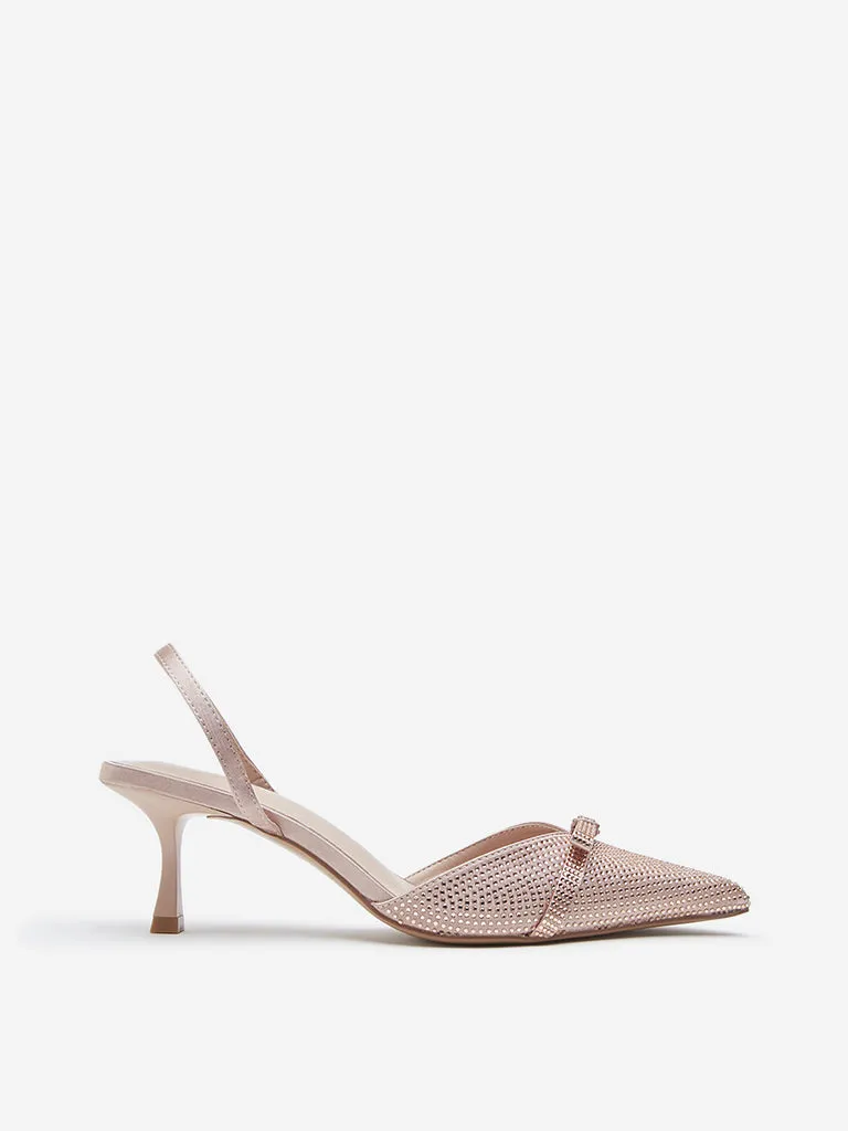 LUNA BLU Rose Gold Bow Detailed Slingback Sandals