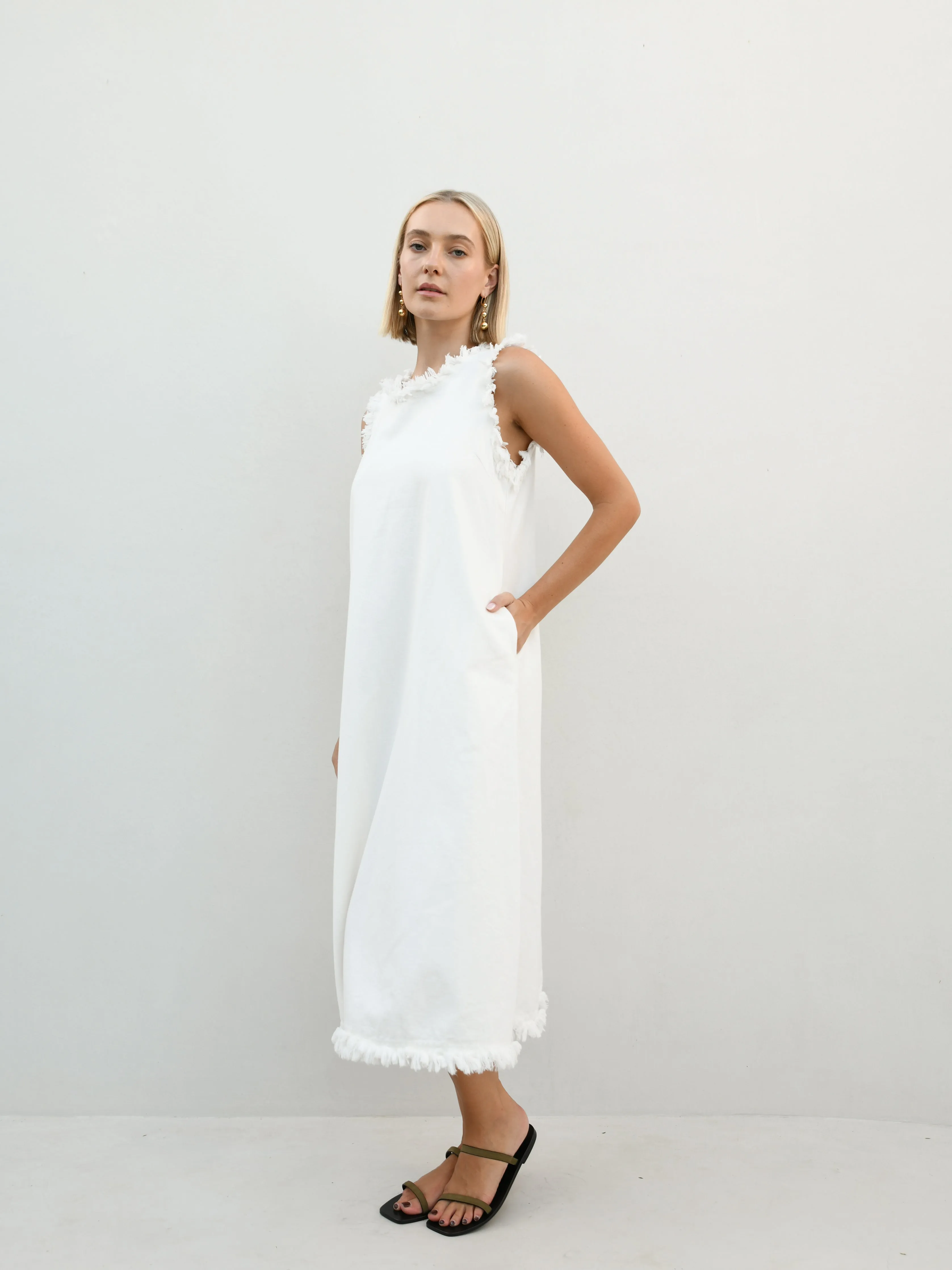 Masion Frayed Edge Dress - Snow