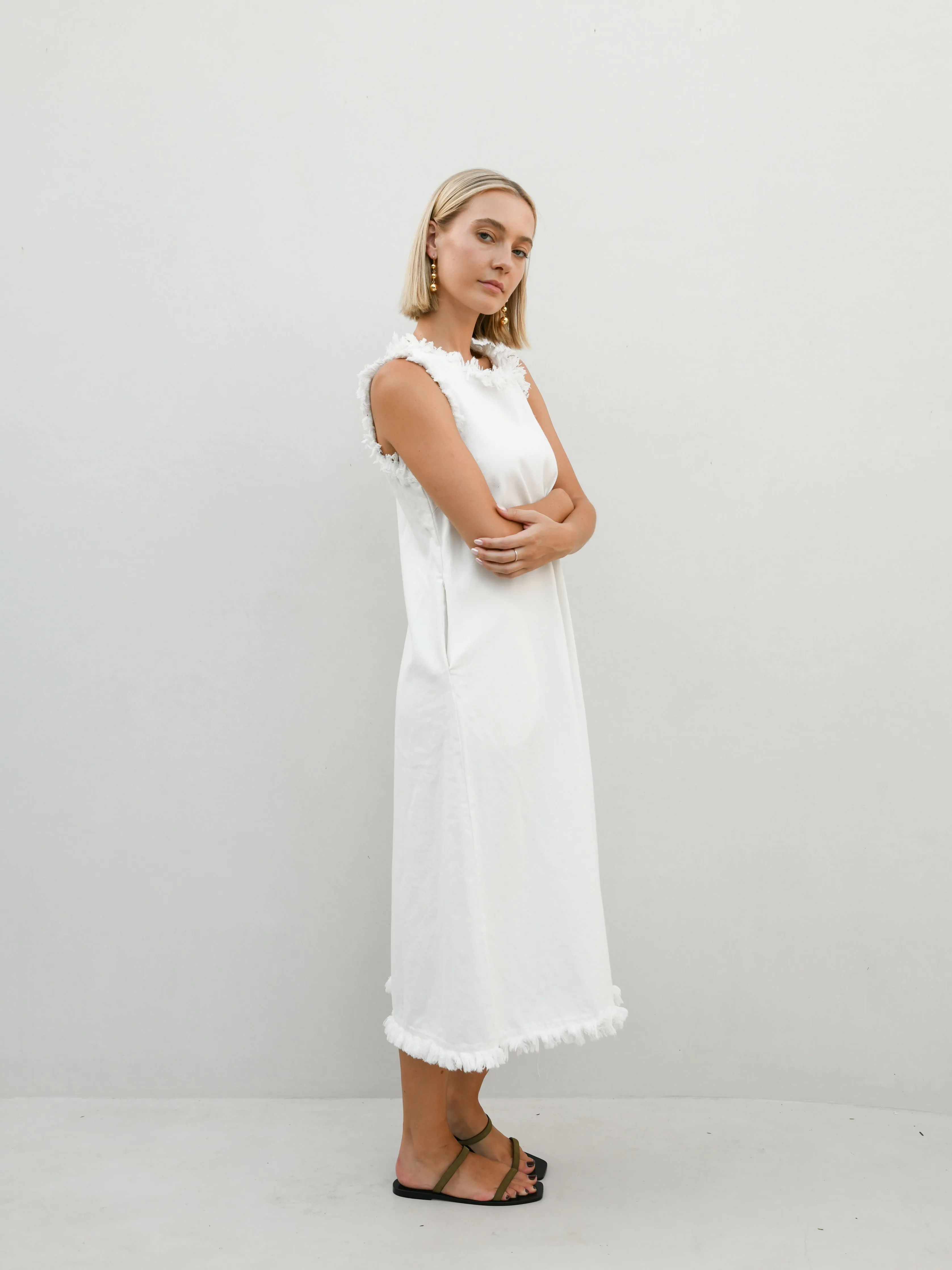 Masion Frayed Edge Dress - Snow