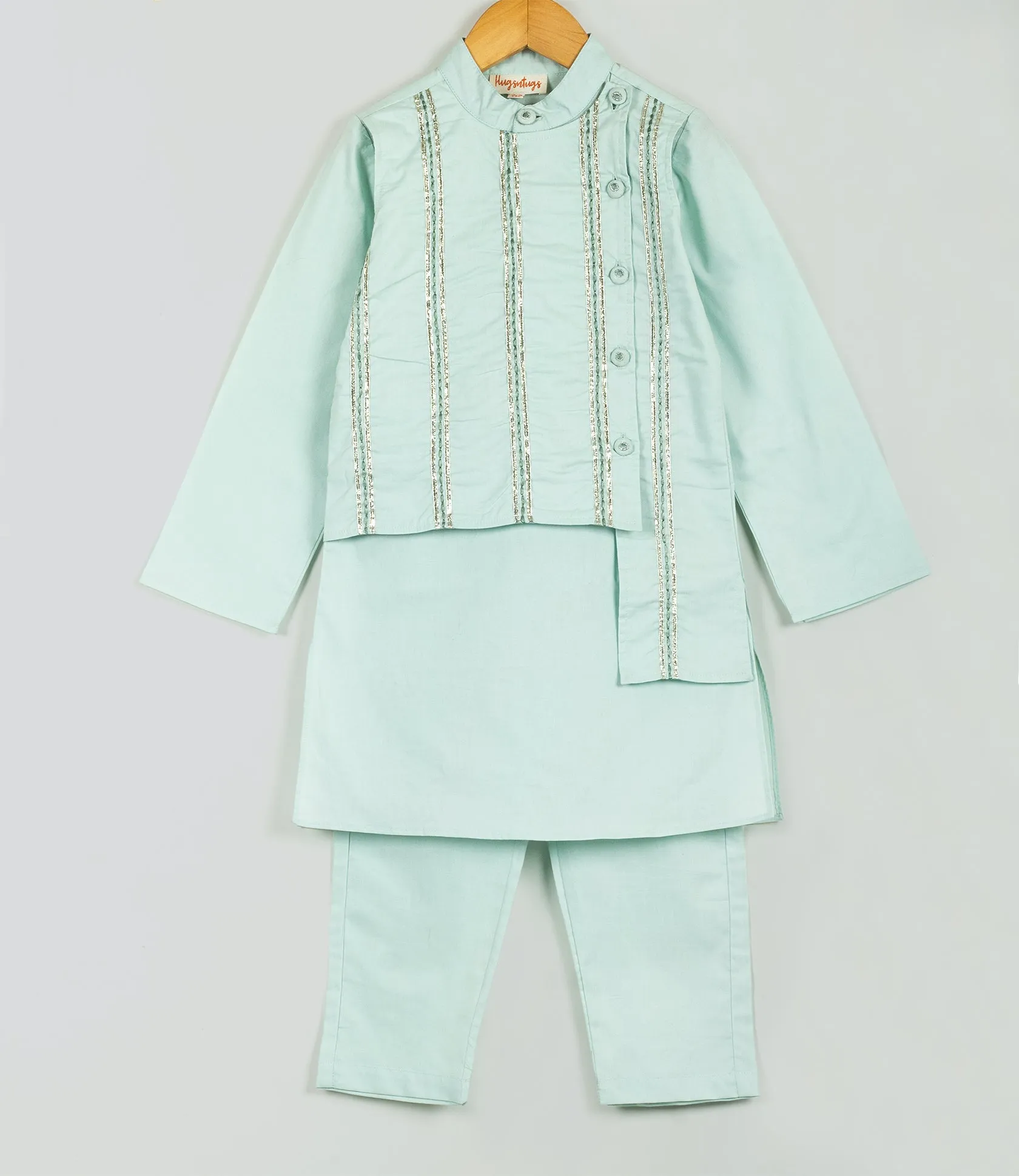 mint green kurta set with fixed jacket