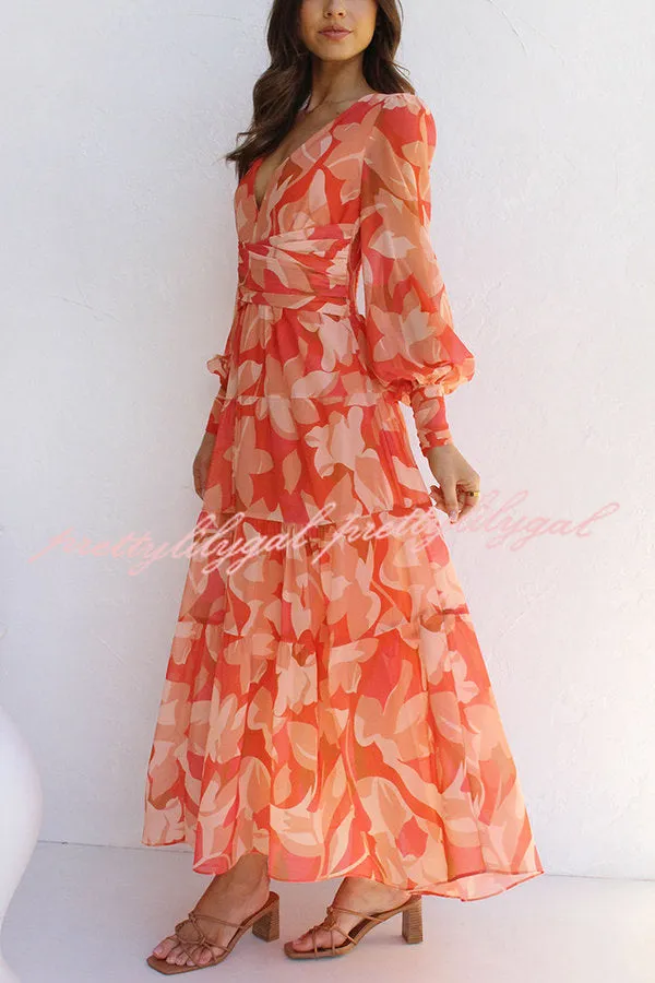 Olena Abstract Floral Balloon Sleeves Maxi Dress