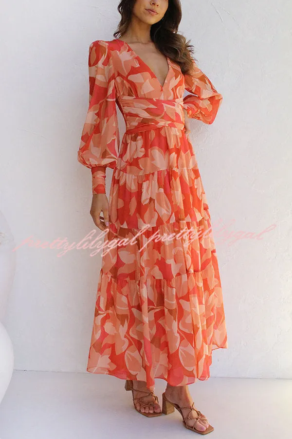 Olena Abstract Floral Balloon Sleeves Maxi Dress