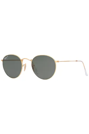 Polarised Round Sunglasses in Gold/Dark Green