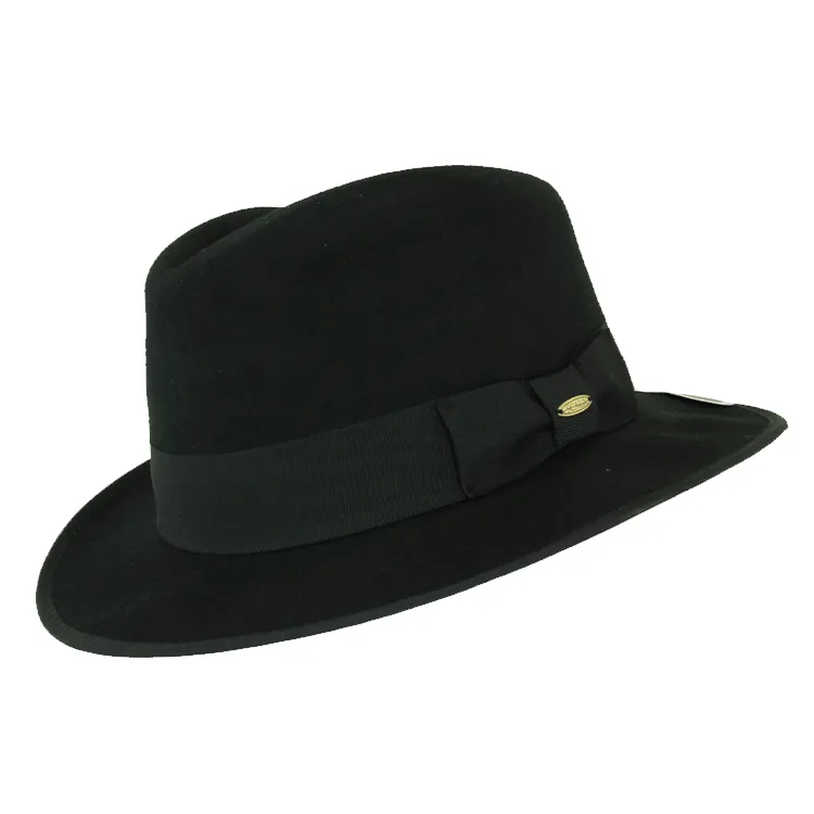 Scala Lygon Crushable Wool Felt Fedora - Black