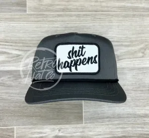 Shit Happens on Gray Retro Rope Hat w/Black Rope