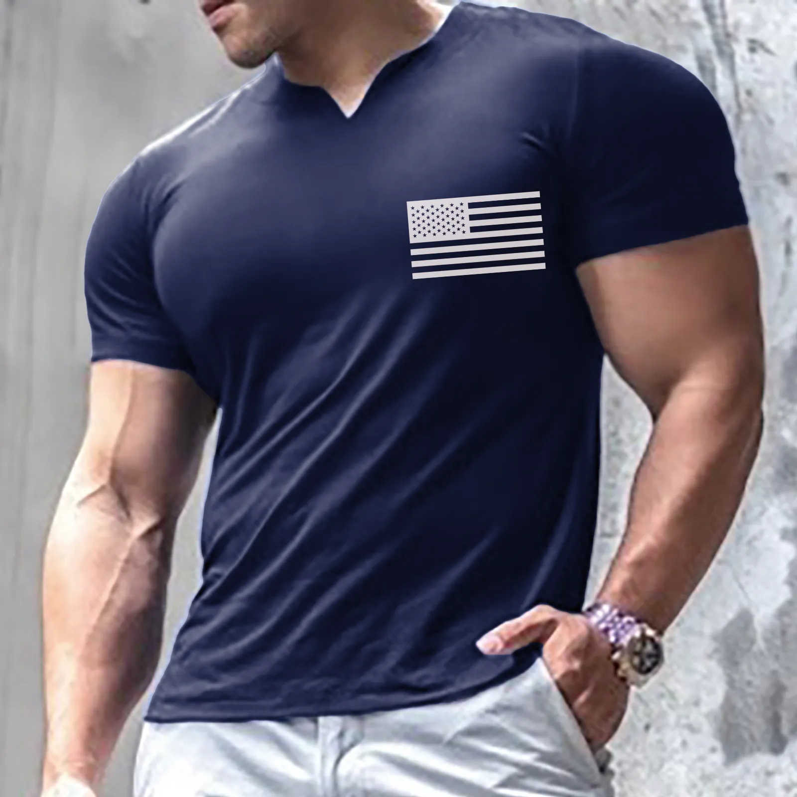 SPORTS USA FLAG HENLEY V-NECK GRAPHIC ACTIVE TEE