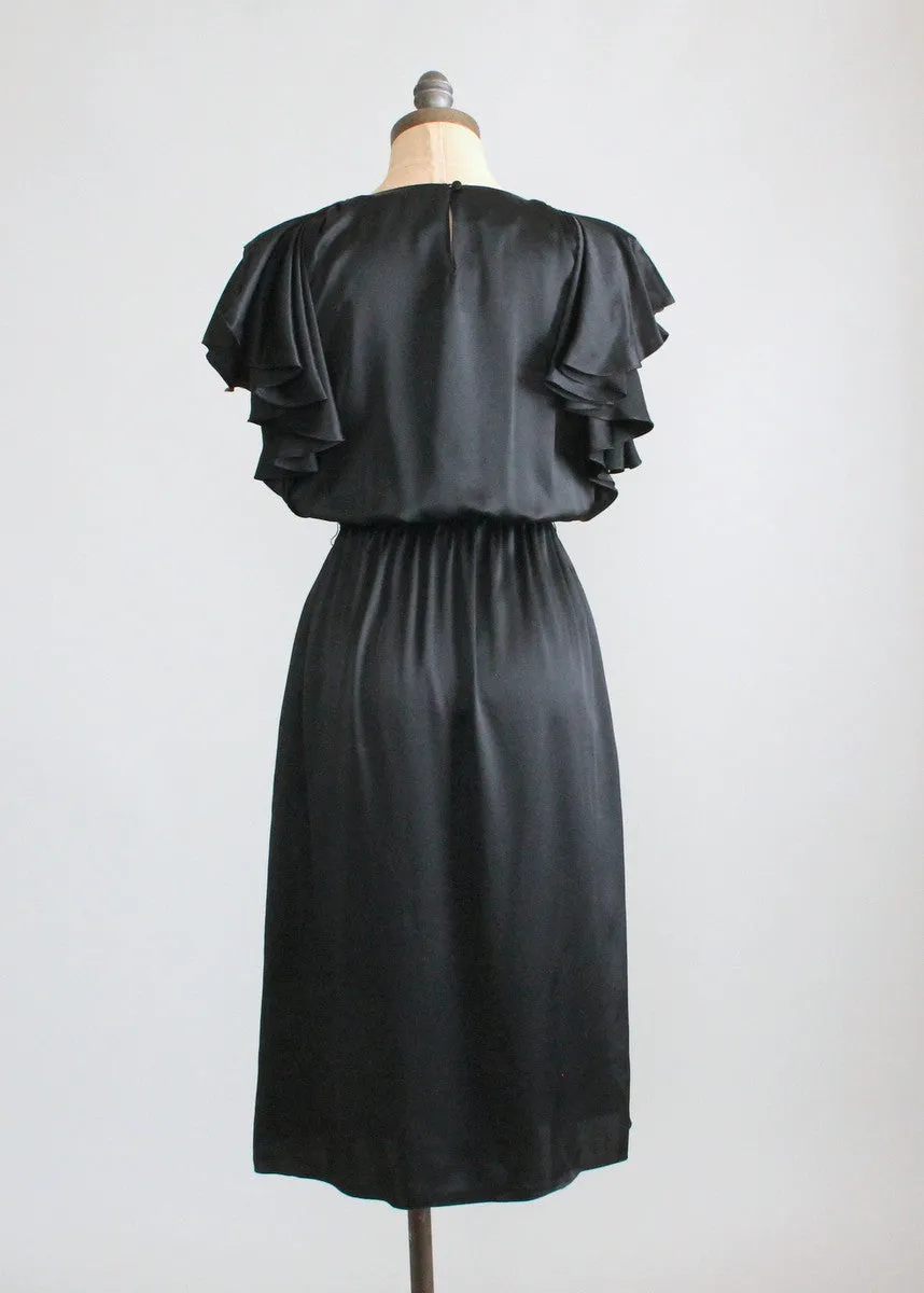 Vintage 1970s Pierre Cardin Black Silk Dress