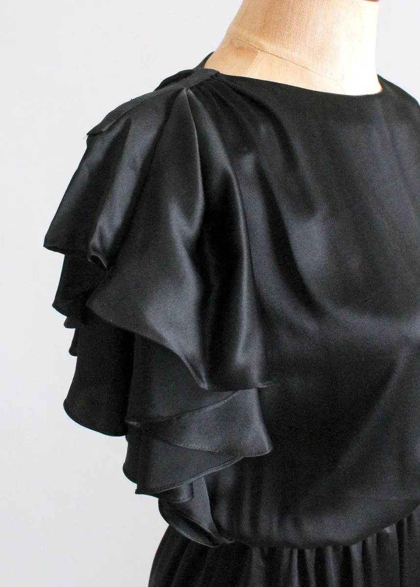 Vintage 1970s Pierre Cardin Black Silk Dress