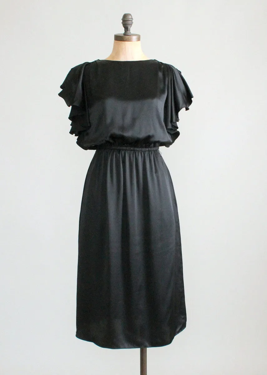 Vintage 1970s Pierre Cardin Black Silk Dress