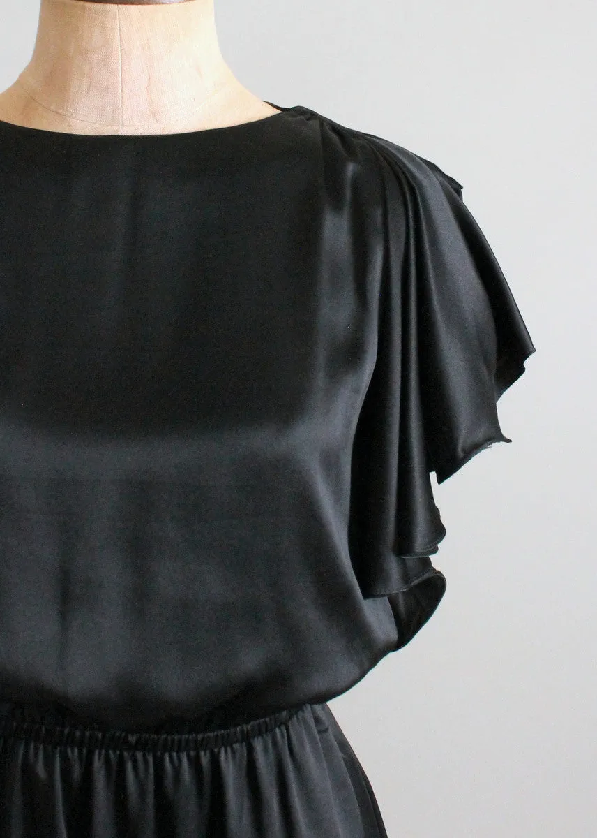 Vintage 1970s Pierre Cardin Black Silk Dress