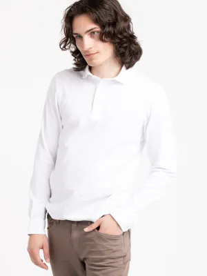 White Long-Sleeve Knit Polo